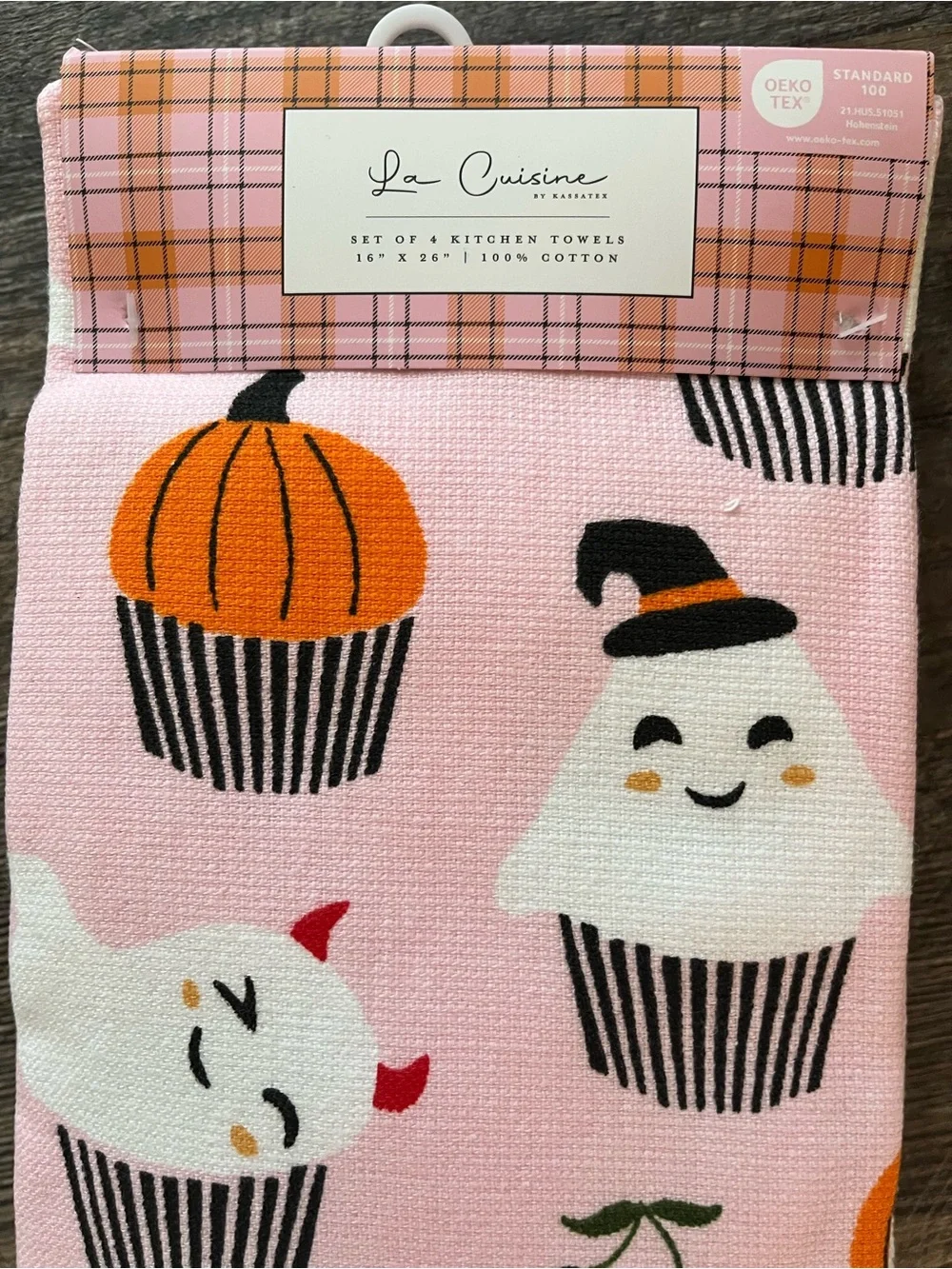 La Cuisine 4pc Cupcake Ghosts Kitchen Towels. Halloween. Brand New!